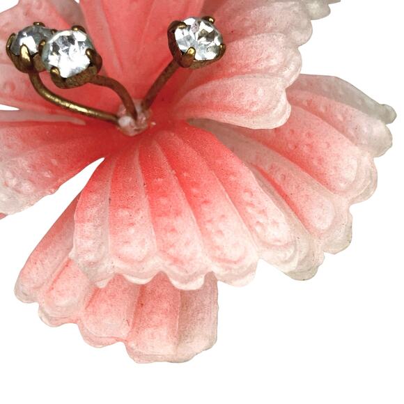 Vintage Austrian Lucite Floral Clip On Earrings 1950s Rhinestone Mid Century - Picture 3 of 11